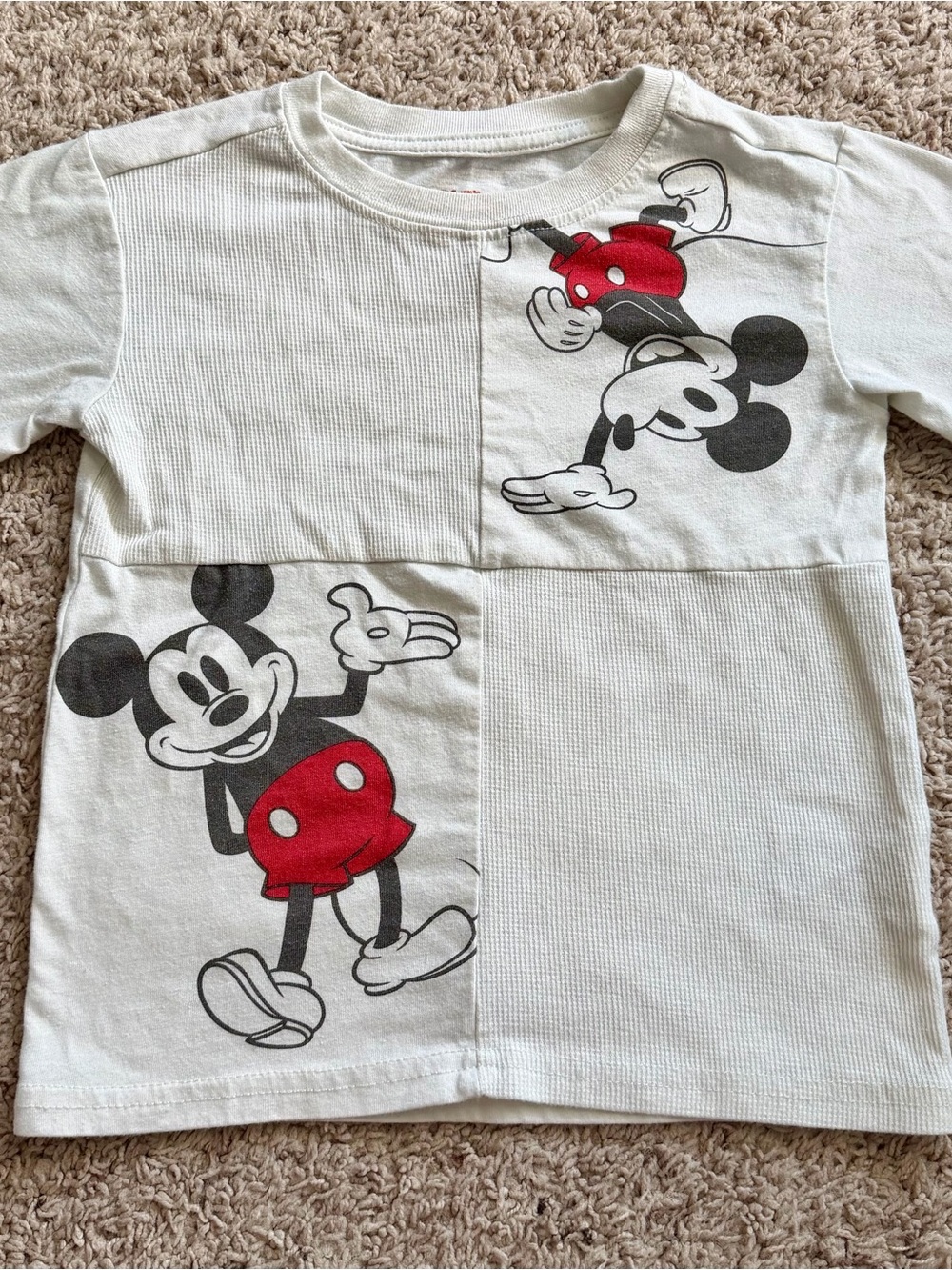 Kid’s Disney White and Red Patchwork Mickey Mouse Short Sleeve Tee